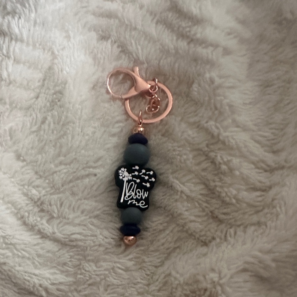 Beaded Keychain with 'Blow Me' Heart Charm - Rose Gold Hardware